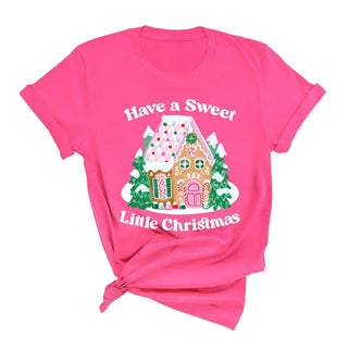Have a Sweet Christmas T Shirt Holiday Gingerbread House Graphic Tee #HPTS-PK-SWEETCH - Hot Pink / Small - Screen