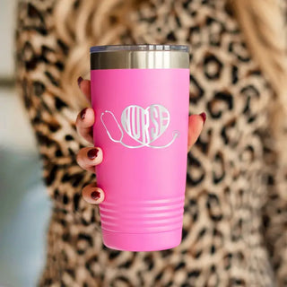 Heart Nurse Tumbler Pink 20oz Insulated Cup RN Nursing Gift #TWB20-HRTNUR-PK - Insulated Mug/Tumbler