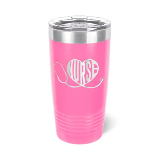 Heart Nurse Tumbler Pink 20oz Insulated Cup RN Nursing Gift #TWB20-HRTNUR-PK - Insulated Mug/Tumbler