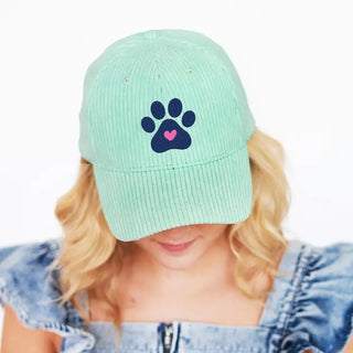 Heart Paw Corduroy Hat Embroidered Dog Lover Cap for Women #M193VL-PAWH - Baseball Cap - Women’s