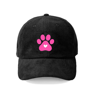 Heart Paw Corduroy Hat Embroidered Dog Lover Cap for Women #M193VL-PAWH - Black/Hot Pink - Baseball Cap - Women’s