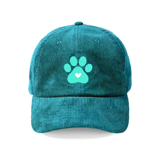 Heart Paw Corduroy Hat Embroidered Dog Lover Cap for Women #M193VL-PAWH - Teal - Baseball Cap - Women’s