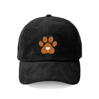 Heart Paw Corduroy Hat Embroidered Dog Lover Cap for Women #M193VL-PAWH - Black/Brown - Baseball Cap - Women’s