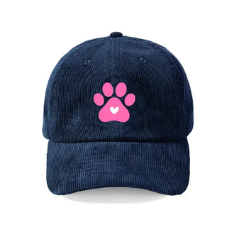 Heart Paw Corduroy Hat Embroidered Dog Lover Cap for Women #M193VL-PAWH - Navy - Baseball Cap - Women’s