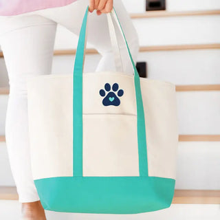 Heart Paw Everyday Tote Coastal Beach Canvas Bag Dog Lover Carryall #M733VL-MINT-PAWH - Mint - Tote Bag - Women’s