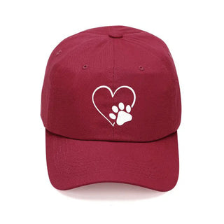 Heart Paw Hat Embroidered Animal Lover Cap for Women #M190VL-HRTPAW - Garnet - Baseball Cap - Women’s