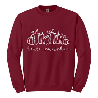 Hello Pumpkin Garnet Sweatshirt Cute Fall Autumn Cozy Pullover #HPSW-GAR-HELPUM - Large - Graphic Sweatshirt - Women’s