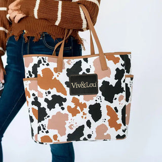 Herd That Cow Hayden Tote Western Cow Print Canvas Travel Bag #M965-COW-VLXK - Tote Bag - Women’s