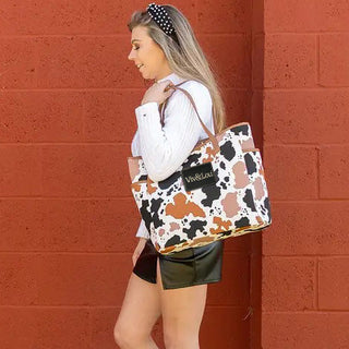 Herd That Cow Hayden Tote Western Cow Print Canvas Travel Bag #M965-COW-VLXK - Tote Bag - Women’s