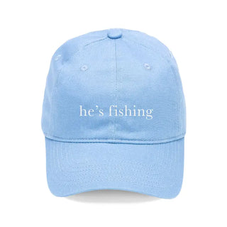 He’s Fishing Embroidered Hat Funny Fishing Baseball Cap for Men and Women #M190VL-CORAL-HEFISH - Light Blue - Baseball