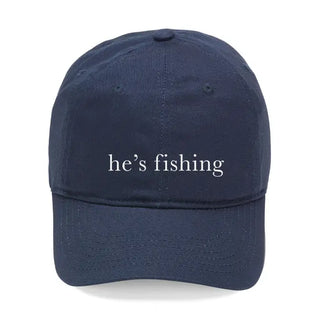 He’s Fishing Embroidered Hat Funny Fishing Baseball Cap for Men and Women #M190VL-CORAL-HEFISH - Navy - Baseball Cap