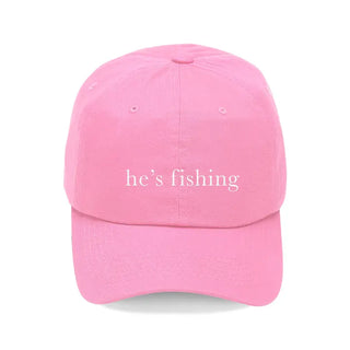 He’s Fishing Embroidered Hat Funny Fishing Baseball Cap for Men and Women #M190VL-CORAL-HEFISH - Light Pink - Baseball