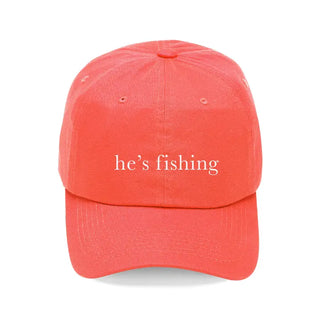 He’s Fishing Embroidered Hat Funny Fishing Baseball Cap for Men and Women #M190VL-CORAL-HEFISH - Coral - Baseball Cap