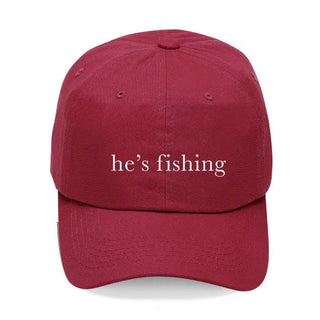 He’s Fishing Embroidered Hat Funny Fishing Baseball Cap for Men and Women #M190VL-CORAL-HEFISH - Garnet - Baseball Cap