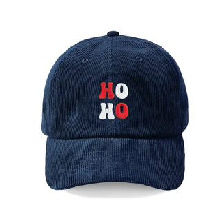 Ho Ho Ho Embroidered Corduroy Christmas Hat Baseball Cap Women #M193VL-CORD-HO - Navy - Baseball Cap - Unisex