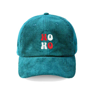 Ho Ho Ho Embroidered Corduroy Christmas Hat Baseball Cap Women #M193VL-CORD-HO - Teal - Baseball Cap - Unisex