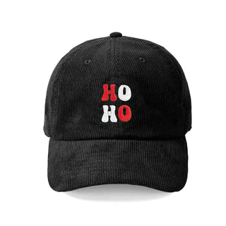 Ho Ho Ho Embroidered Corduroy Christmas Hat Baseball Cap Women #M193VL-CORD-HO - Black - Baseball Cap - Unisex