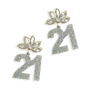 Holographic Glitter 21 Earrings #ACE-489CRY-21-HOLGL - Dangle Earrings
