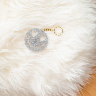 Holographic Glitter Heart Eyes Smile Keychain #ACK-PREP23-HRTSML-HOLGL - Keychain - Women’s