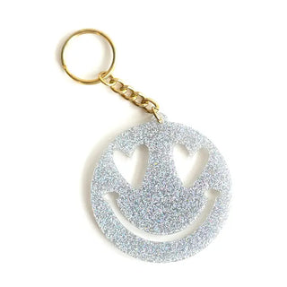 Holographic Glitter Heart Eyes Smile Keychain #ACK-PREP23-HRTSML-HOLGL - Keychain - Women’s