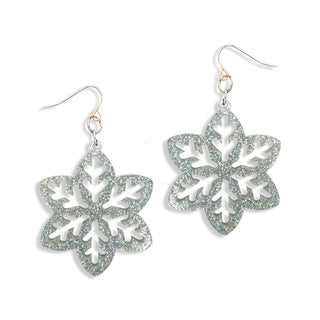 Holographic Glitter Snowflake Earrings #ACE-300SV-SNOW-HOLGL - Dangle Earrings