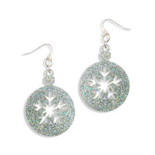 Holographic Glitter Snowflake Ornament Earrings #ACE-300SV-ORNSN-HOLGL - Dangle Earrings