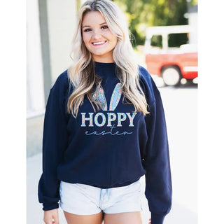 Hoppy Easter Sweatshirt Cute Bunny Spring Holiday Pullover #HPSW-HOP24 - Graphic Sweatshirt - Women’s