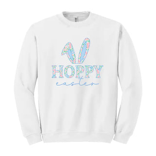 Hoppy Easter Sweatshirt Cute Bunny Spring Holiday Pullover #HPSW-HOP24 - White / Small - Graphic Sweatshirt - Women’s