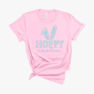 Hoppy Easter T Shirt Cute Bunny Spring Holiday Graphic Tee #HPTS-HOP24 - Light Pink / Large - T-Shirt (Graphic)
