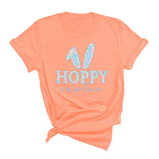 Hoppy Easter T Shirt Cute Bunny Spring Holiday Graphic Tee #HPTS-HOP24 - Sunset / Large - T-Shirt (Graphic) - Women’s