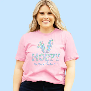 Hoppy Easter T Shirt Cute Bunny Spring Holiday Graphic Tee #HPTS-HOP24 - T-Shirt (Graphic) - Women’s