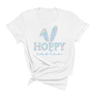 Hoppy Easter T Shirt Cute Bunny Spring Holiday Graphic Tee #HPTS-HOP24 - White / Large - T-Shirt (Graphic) - Women’s
