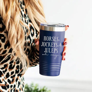 Horses Jockeys Juleps Tumbler Navy 20oz Derby Horse Racing Gift #TWB20-OHMY-NAVY - Insulated Mug/Tumbler