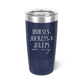 Horses Jockeys Juleps Tumbler Navy 20oz Derby Horse Racing Gift #TWB20-OHMY-NAVY - Insulated Mug/Tumbler