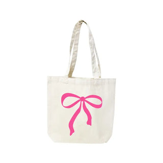 Hot Pink Bow Canvas Tote Preppy Travel Beach Shopping Bag #HPT2515-HTPKBOW - Tote Bag - Women’s