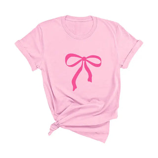 Hot Pink Bow T Shirt Coquette Graphic Cute Feminine Boutique Tee #HPTS-LTPK-HTPKBOW - Screen Printed T-Shirt - Women’s
