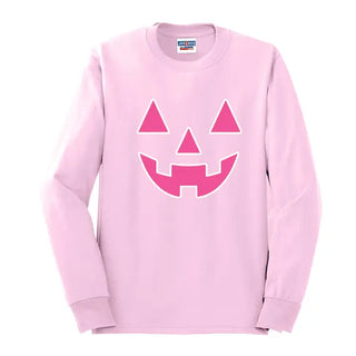 Hot Pink Jack O Lantern Long Sleeve Halloween Pumpkin Shirt #HPLS-HTPKJACK - Light Pink / Large - Screen Printed