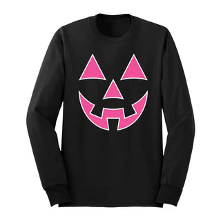 Hot Pink Jack O Lantern Long Sleeve Halloween Pumpkin Shirt #HPLS-HTPKJACK - Black / Large - Screen Printed T-Shirt