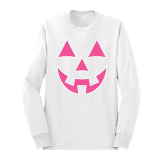 Hot Pink Jack O Lantern Long Sleeve Halloween Pumpkin Shirt #HPLS-HTPKJACK - White / Large - Screen Printed T-Shirt