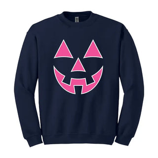 Hot Pink Jack O Lantern Sweatshirt Cute Halloween Cozy Pullover #HPSW-HTPKJACK - Navy / Small - Graphic Sweatshirt
