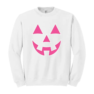 Hot Pink Jack O Lantern Sweatshirt Cute Halloween Cozy Pullover #HPSW-HTPKJACK - White / Small - Graphic Sweatshirt