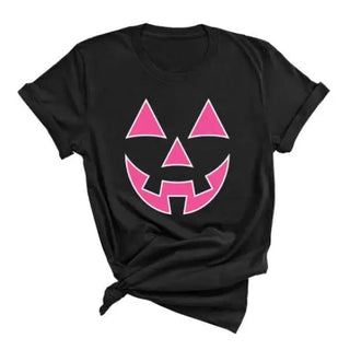 Hot Pink Jack O Lantern T Shirt Cute Halloween Pumpkin Graphic Tee #HPTS-HTPKJACK - Black / Large - Screen Printed