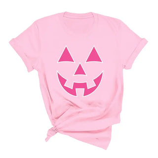 Hot Pink Jack O Lantern T Shirt Cute Halloween Pumpkin Graphic Tee #HPTS-HTPKJACK - Light Pink / Large - Screen Printed