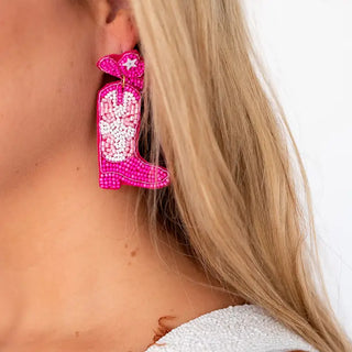 Hot Pink Long Live Cowgirls Earrings #VLJE8138-HTPK - Dangle Earrings