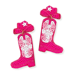 Hot Pink Long Live Cowgirls Earrings #VLJE8138-HTPK - Dangle Earrings