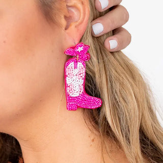 Hot Pink Long Live Cowgirls Earrings #VLJE8138-HTPK - Dangle Earrings