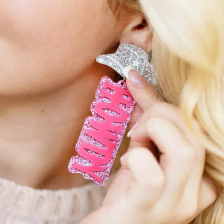 Howdy Glitter Earrings #VLJE5932-HTPK - Dangle Earrings