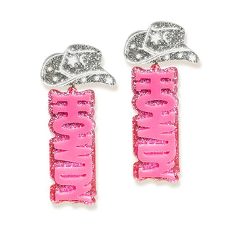 Howdy Glitter Earrings #VLJE5932-HTPK - Dangle Earrings