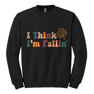 I Think I’m Fallin Sweatshirt Funny Autumn Cozy Pumpkin Pullover #HPSW-BLK-FALLIN - Large - Graphic Sweatshirt - Women’s