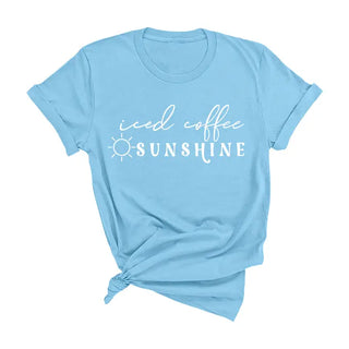 Iced Coffee Sunshine T Shirt Summer Coffee Lover Graphic Tee #ICECOF - Ocean Blue / Large - Screen Printed T-Shirt